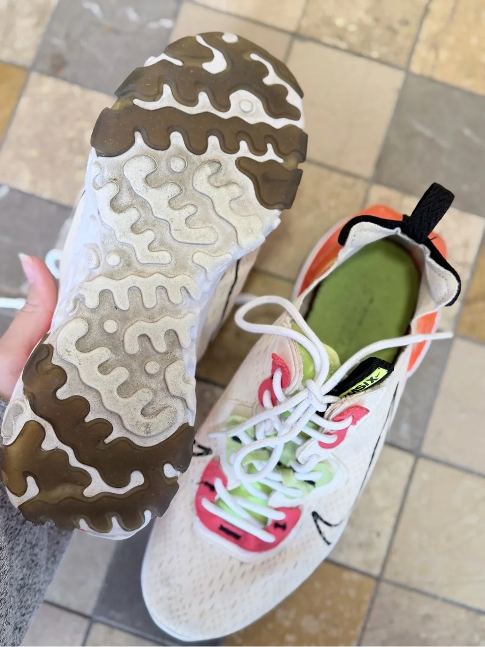 Nike White Sneakers with Pink and Lime Accents